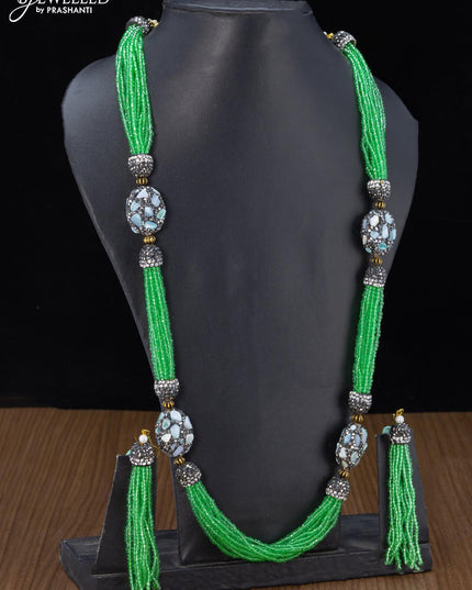 Jaipur crystal beaded light green haaram with stones pendant - {{ collection.title }} by Prashanti Sarees