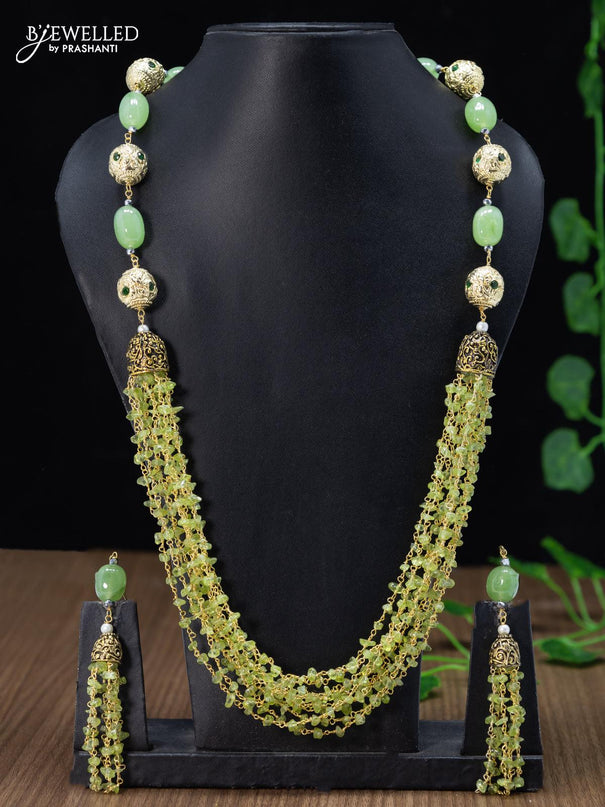 Jaipur crystal beaded light green necklace with green kemp stones pendant - {{ collection.title }} by Prashanti Sarees
