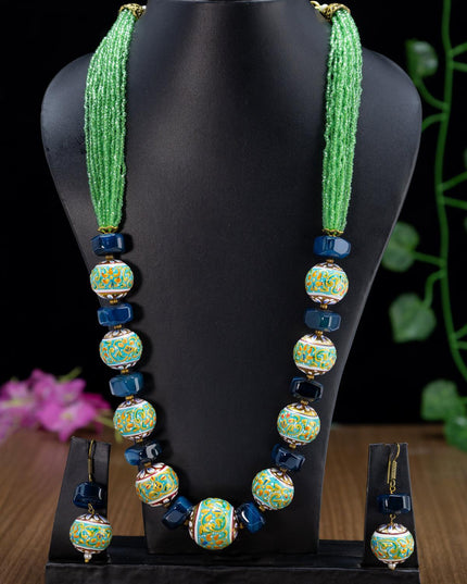 Jaipur crystal beaded light green necklace with minakari balls - {{ collection.title }} by Prashanti Sarees