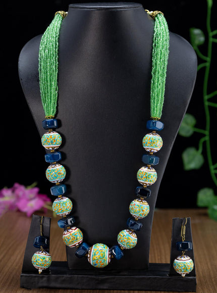 Jaipur crystal beaded light green necklace with minakari balls - {{ collection.title }} by Prashanti Sarees