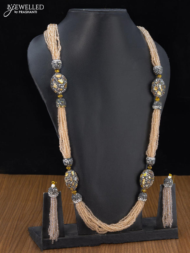 Jaipur crystal beaded mild chikku shade haaram with stones pendant - {{ collection.title }} by Prashanti Sarees