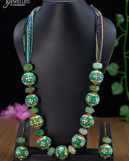 Jaipur crystal beaded multicolour haaram with green minakari balls - {{ collection.title }} by Prashanti Sarees