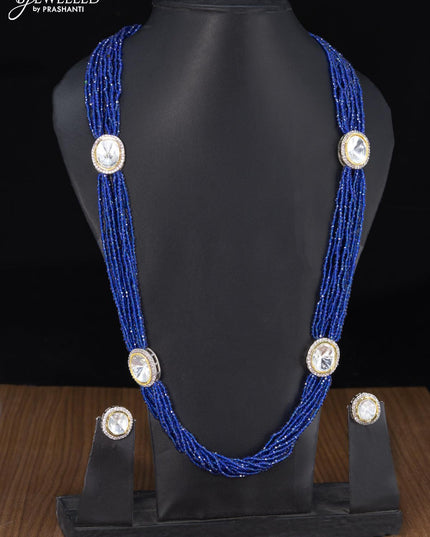 Jaipur crystal beaded multilayer blue haaram with cz and stones pendant - {{ collection.title }} by Prashanti Sarees