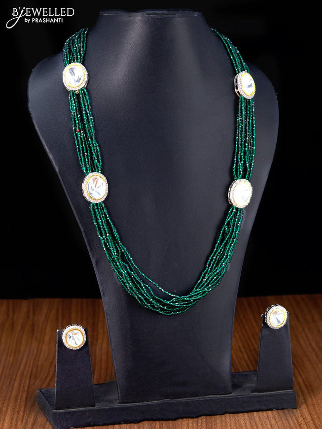 Jaipur crystal beaded multilayer green haaram with cz and stones pendant - {{ collection.title }} by Prashanti Sarees