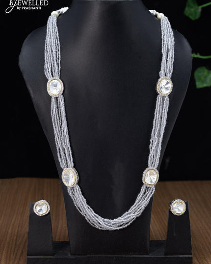 Jaipur crystal beaded multilayer grey haaram with cz and stones pendant - {{ collection.title }} by Prashanti Sarees