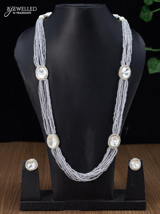 Jaipur crystal beaded multilayer grey haaram with cz and stones pendant - {{ collection.title }} by Prashanti Sarees