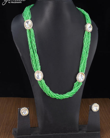 Jaipur crystal beaded multilayer light green haaram with cz and stones pendant - {{ collection.title }} by Prashanti Sarees