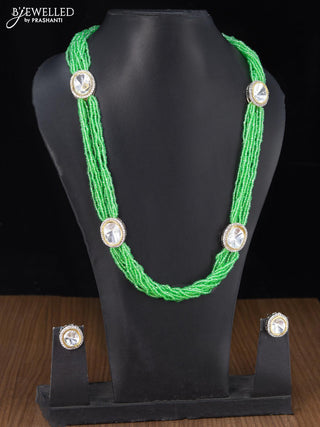 Jaipur crystal beaded multilayer light green haaram with cz and stones pendant