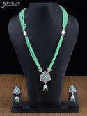Jaipur crystal beaded multilayer light green haaram with cz stones pendant - {{ collection.title }} by Prashanti Sarees