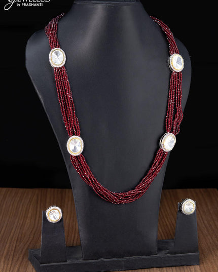 Jaipur crystal beaded multilayer maroon haaram with cz and stones pendant - {{ collection.title }} by Prashanti Sarees