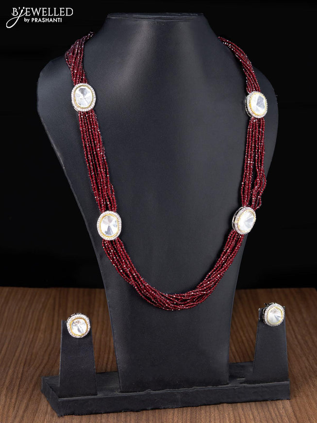 Jaipur crystal beaded multilayer maroon haaram with cz and stones pendant - {{ collection.title }} by Prashanti Sarees
