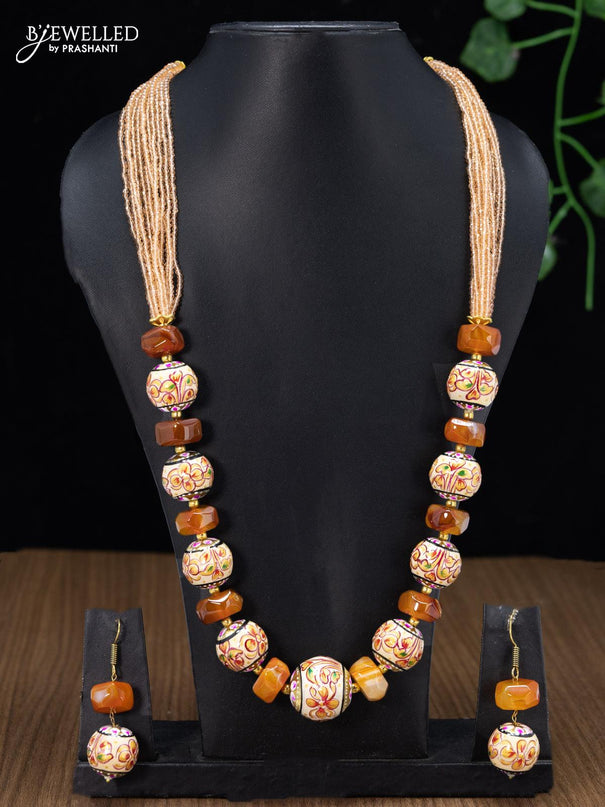 Jaipur crystal beaded orange haaram with sandal minakari balls - {{ collection.title }} by Prashanti Sarees