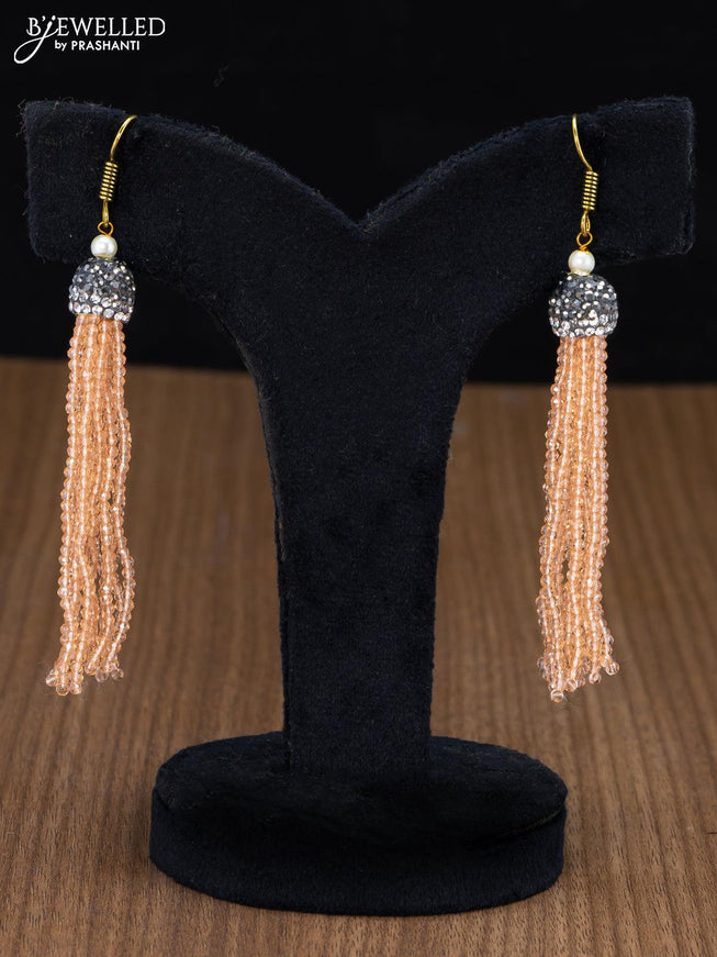 Jaipur crystal beaded peach haaram with stones pendant - {{ collection.title }} by Prashanti Sarees