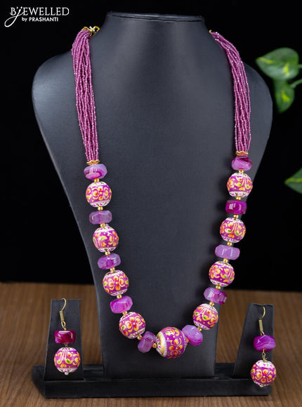 Jaipur crystal beaded pink haaram with pink minakari balls - {{ collection.title }} by Prashanti Sarees