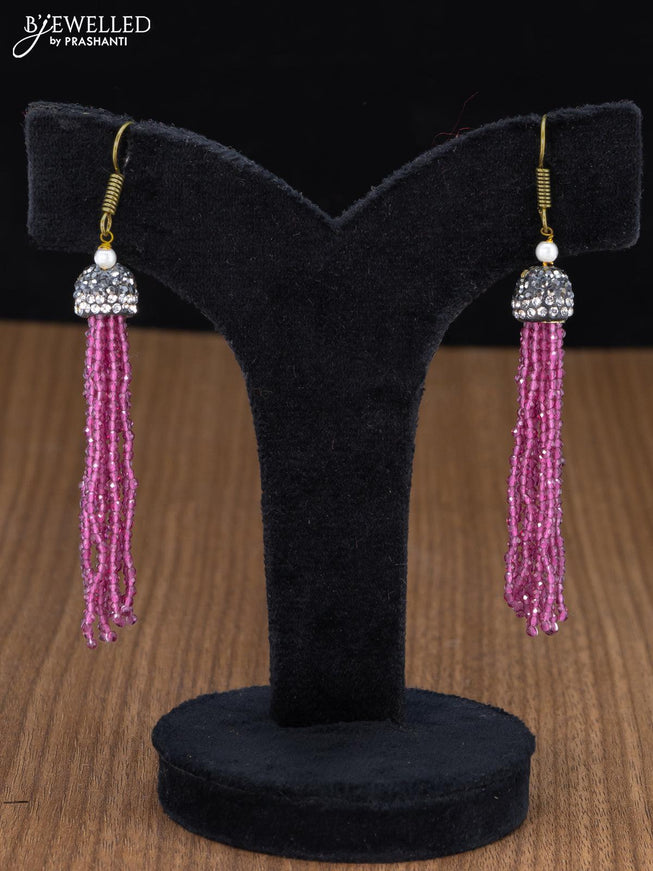 Jaipur crystal beaded purple haaram with stones pendant - {{ collection.title }} by Prashanti Sarees