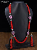 Jaipur crystal beaded red haaram with stones pendant - {{ collection.title }} by Prashanti Sarees