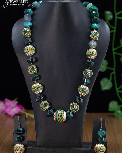Jaipur crystal green stone necklace with minakari balls - {{ collection.title }} by Prashanti Sarees
