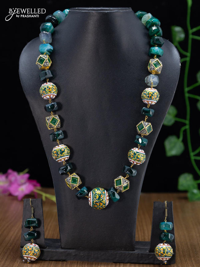 Jaipur crystal green stone necklace with minakari balls - {{ collection.title }} by Prashanti Sarees