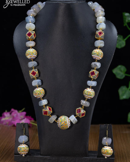 Jaipur crystal grey stone necklace with minakari balls - {{ collection.title }} by Prashanti Sarees