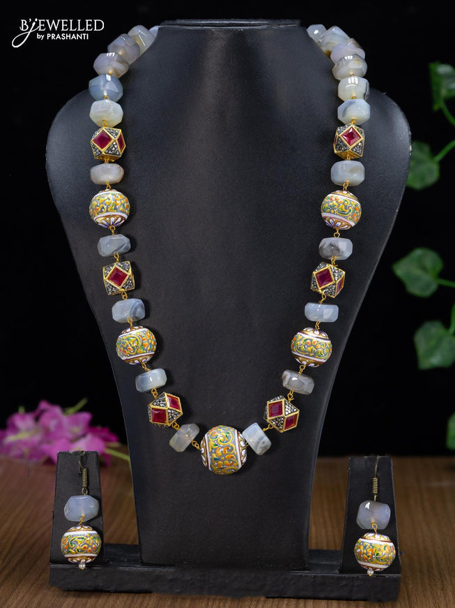 Jaipur crystal grey stone necklace with minakari balls - {{ collection.title }} by Prashanti Sarees