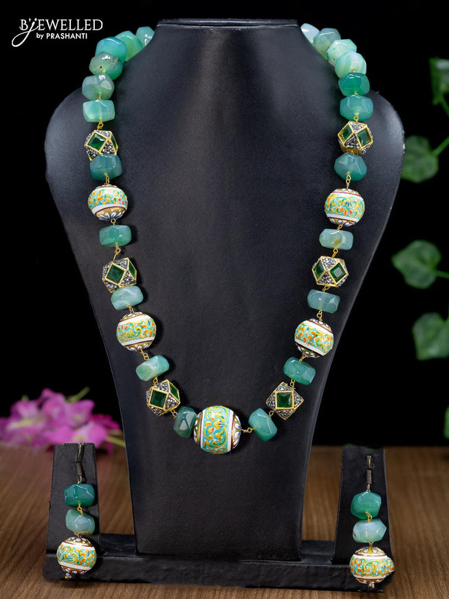 Jaipur crystal mint green stone necklace with minakari balls - {{ collection.title }} by Prashanti Sarees