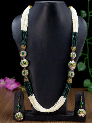 Jaipur dark green crystal and pearls necklace with minakari balls