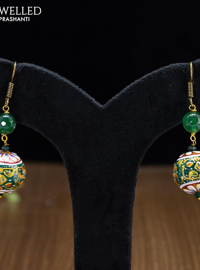 Jaipur dark green crystal and pearls necklace with minakari balls - {{ collection.title }} by Prashanti Sarees