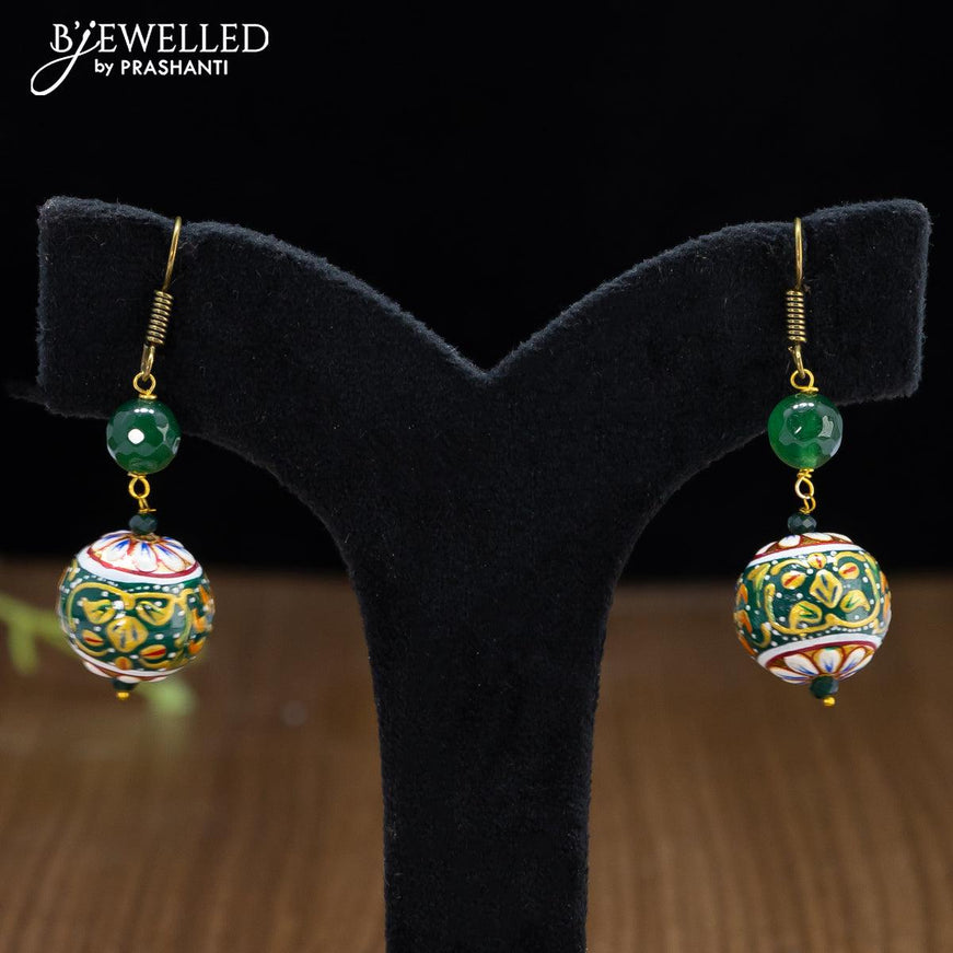 Jaipur dark green crystal and pearls necklace with minakari balls - {{ collection.title }} by Prashanti Sarees