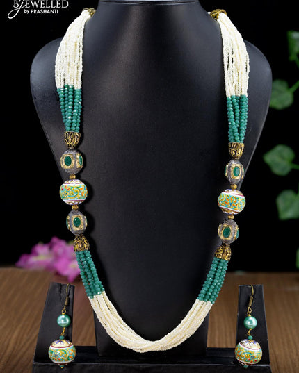 Jaipur green crystal and pearls necklace with minakari balls - {{ collection.title }} by Prashanti Sarees