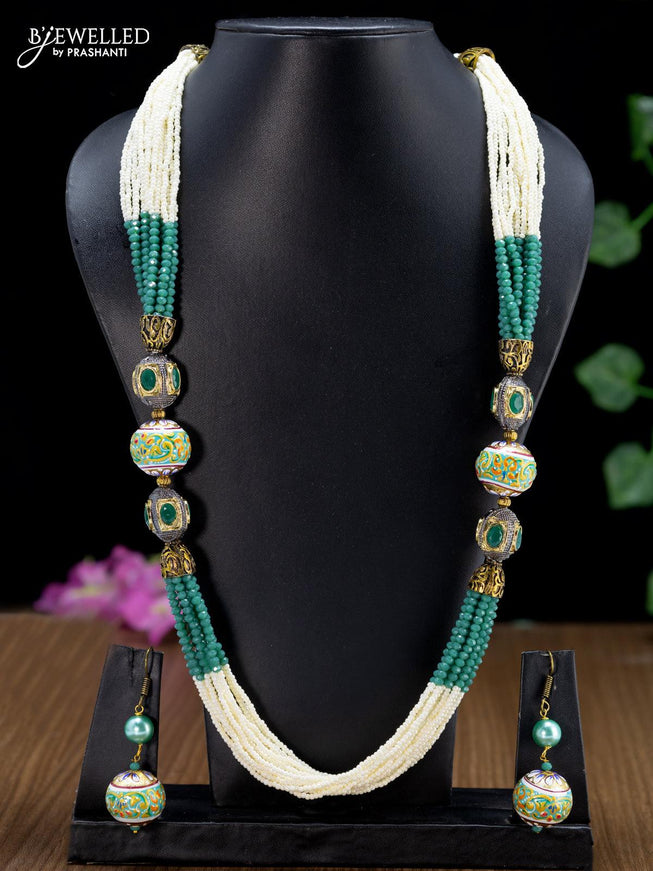Jaipur green crystal and pearls necklace with minakari balls - {{ collection.title }} by Prashanti Sarees