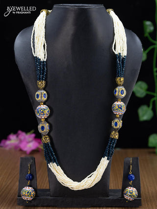 Jaipur navy blue crystal and pearls necklace with minakari balls