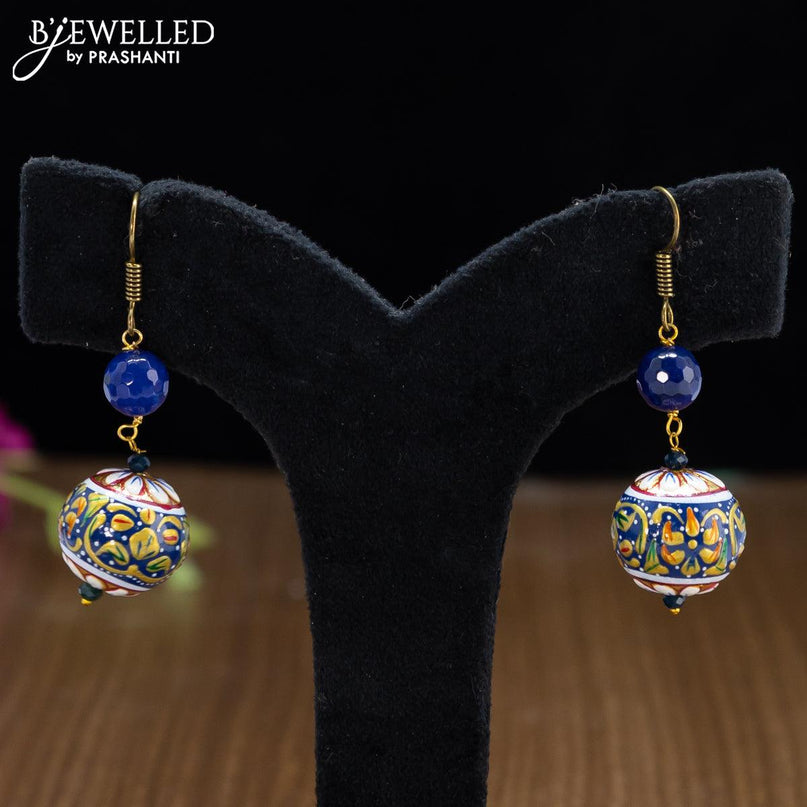 Jaipur navy blue crystal and pearls necklace with minakari balls - {{ collection.title }} by Prashanti Sarees