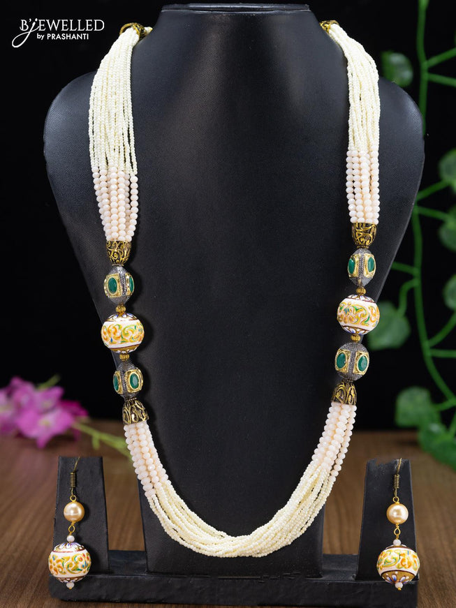 Jaipur peach crystal and pearls necklace with minakari balls - {{ collection.title }} by Prashanti Sarees