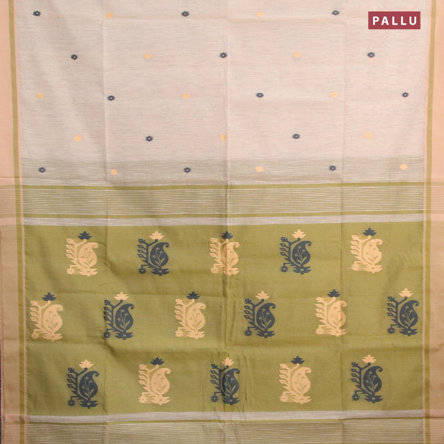 Jamdhani cotton saree cream and elaichi green with thread woven buttas and contrast border - {{ collection.title }} by Prashanti Sarees