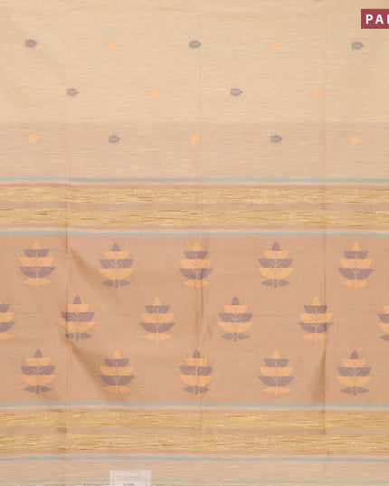 Jamdhani cotton saree dark sandal with thread woven buttas and contrast border - {{ collection.title }} by Prashanti Sarees