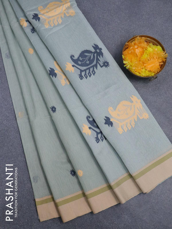 Jamdhani cotton saree grey with thread woven buttas and contrast border - {{ collection.title }} by Prashanti Sarees