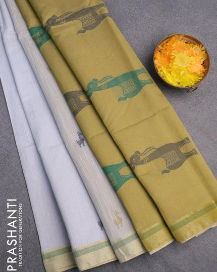 Jamdhani cotton saree pastel blue and mehendi green with thread woven buttas and contrast border - {{ collection.title }} by Prashanti Sarees