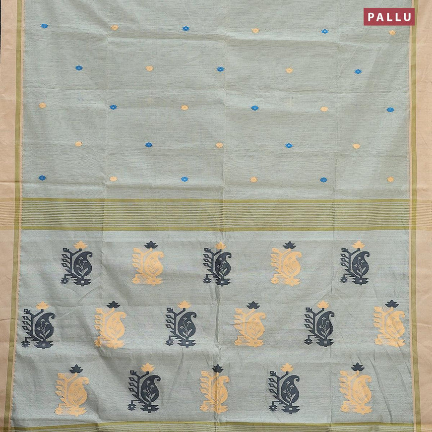 Jamdhani cotton saree pastel green with thread woven buttas and contrast border - {{ collection.title }} by Prashanti Sarees