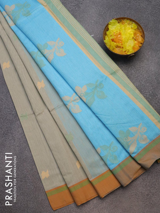 Jamdhani cotton saree pastel grey and cs blue with thread woven buttas and contrast border - {{ collection.title }} by Prashanti Sarees