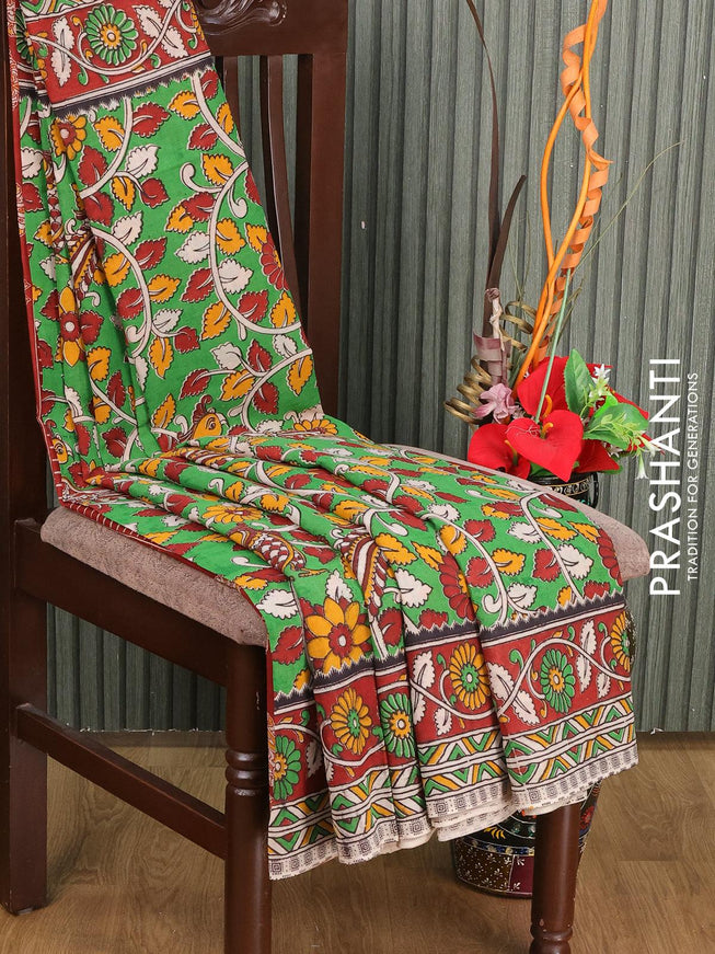 Kalamkari cotton saree green and maroon with allover prints and printed border - {{ collection.title }} by Prashanti Sarees