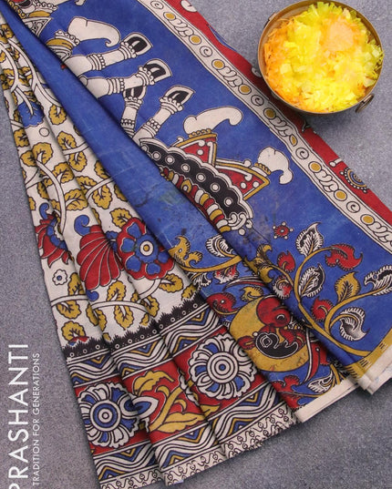 Kalamkari semi silk saree beige and maroon with allover prints and printed border - {{ collection.title }} by Prashanti Sarees
