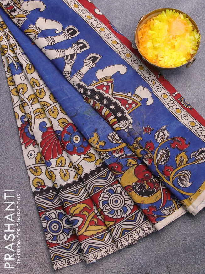 Kalamkari semi silk saree beige and maroon with allover prints and printed border - {{ collection.title }} by Prashanti Sarees