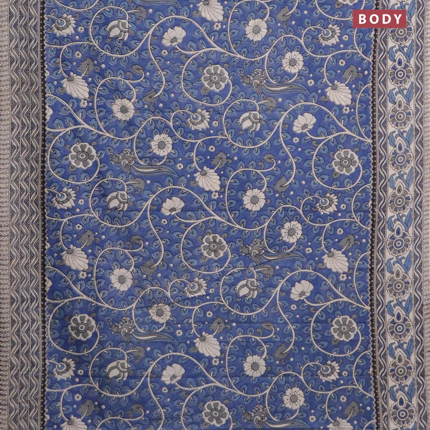 Kalamkari semi silk saree blue and beige with allover prints and printed border - {{ collection.title }} by Prashanti Sarees