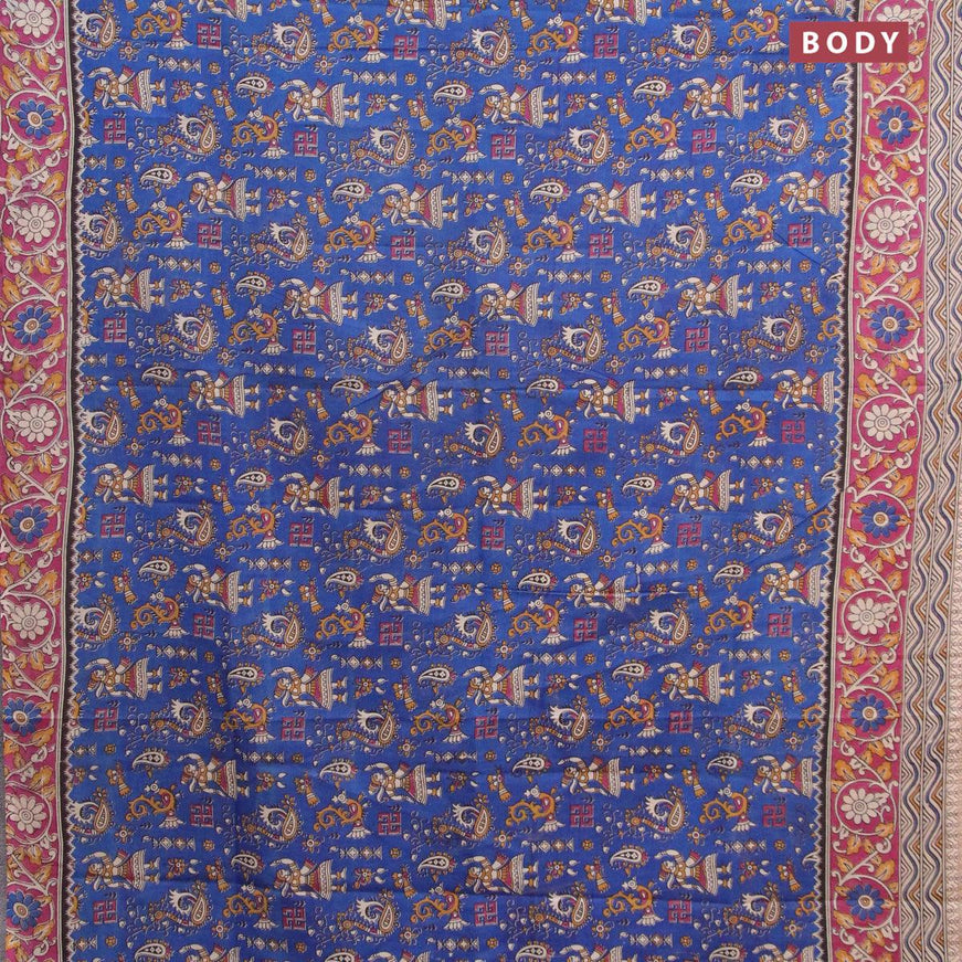 Kalamkari semi silk saree blue and magenta pink with allover prints and printed border - {{ collection.title }} by Prashanti Sarees