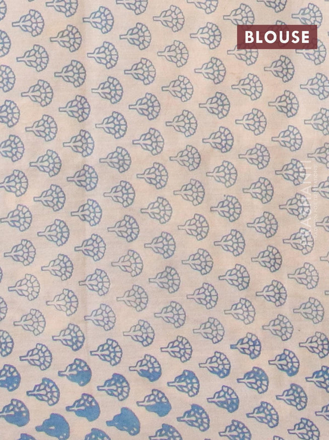 Kalamkari semi silk saree cream and blue shade with allover butta prints and printed border - {{ collection.title }} by Prashanti Sarees