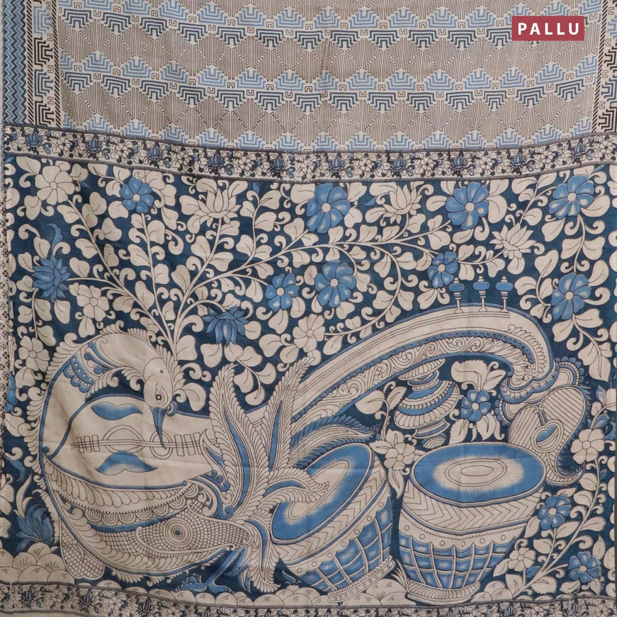 Kalamkari semi silk saree cream and blue with allover geometric prints and printed border - {{ collection.title }} by Prashanti Sarees