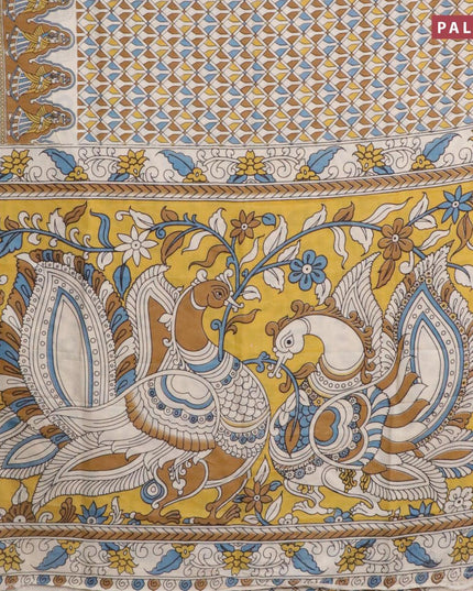 Kalamkari semi silk saree cream and dark mustard with allover geometric prints and printed border - {{ collection.title }} by Prashanti Sarees