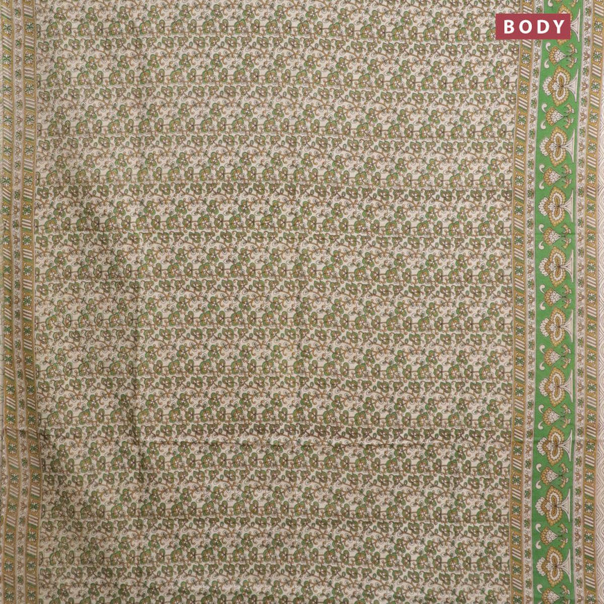 Kalamkari semi silk saree cream and light green with allover prints and printed border - {{ collection.title }} by Prashanti Sarees