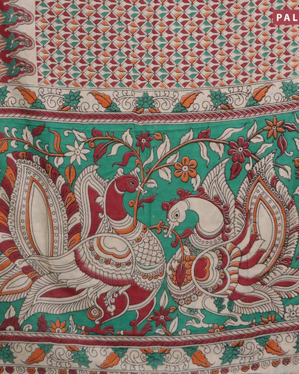 Kalamkari semi silk saree cream and maroon with allover geometric prints and printed border - {{ collection.title }} by Prashanti Sarees