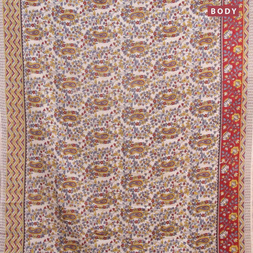 Kalamkari semi silk saree cream and maroon with allover paisley prints and printed border - {{ collection.title }} by Prashanti Sarees